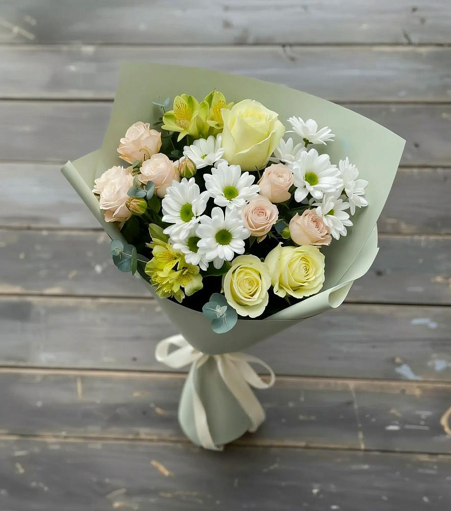 Букет цветов из: Альстромерии, Розы и Хризантемы в Юрлово