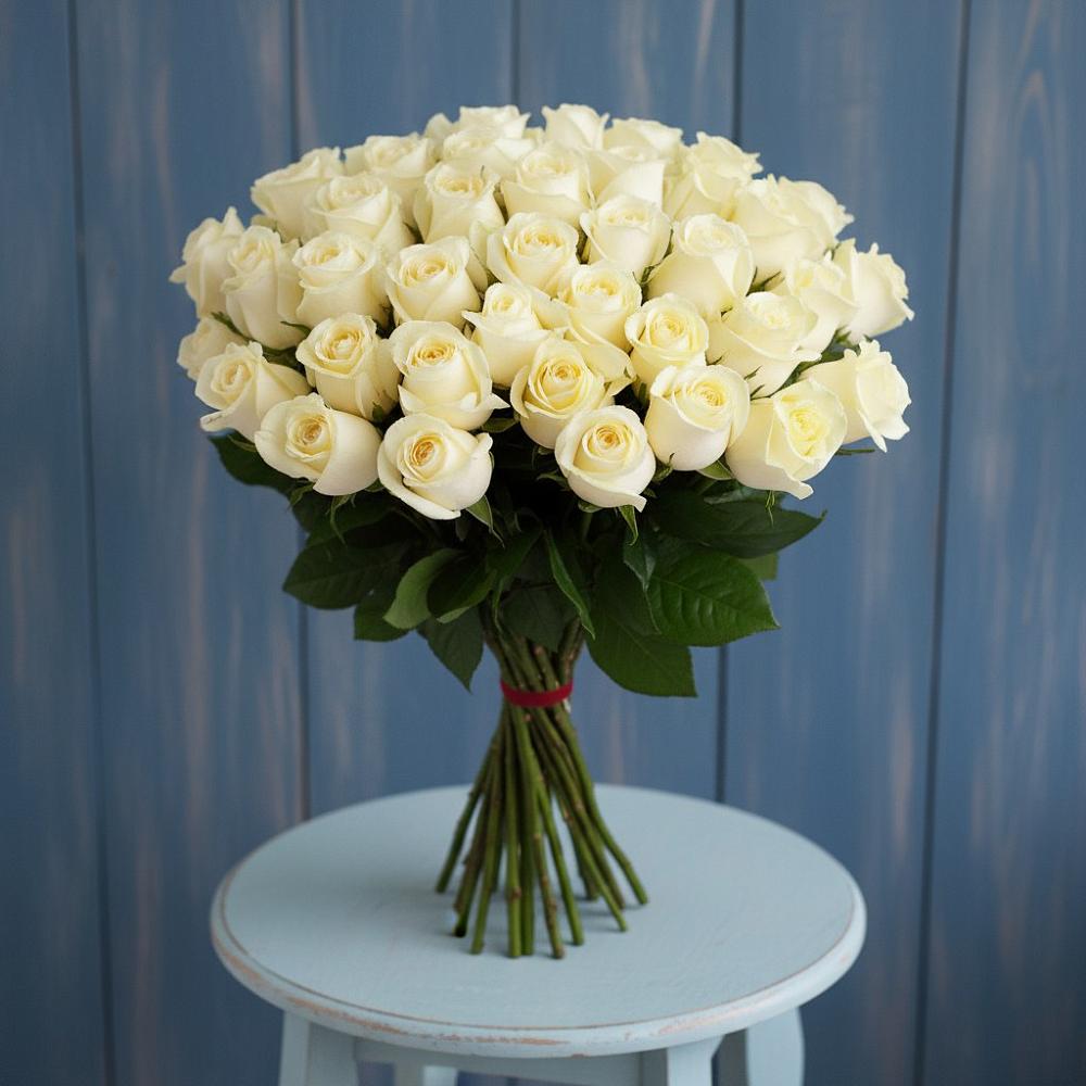 Букет 51 Белая роза Эдлесс Лав в Юрлово