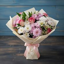 Букет цветов из:  Хризантемы, Альстромерии и Розы в Юрлово