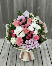 Букет цветов из:  Альстромерии, Гвоздики, Розы и Хризантемы в Юрлово
