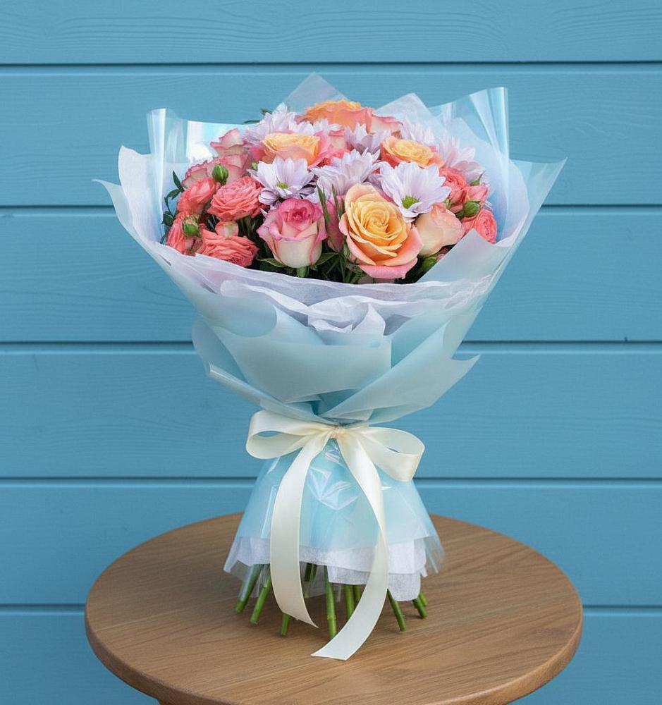 Букет цветов из: Хризантемы и Розы в Юрлово